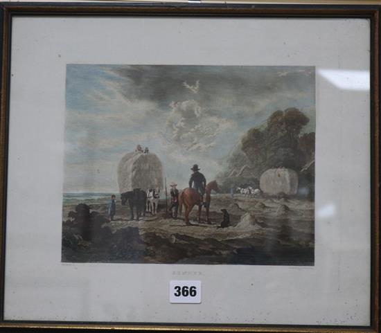 A set of four engravings, The Seasons, 30 x 36cm